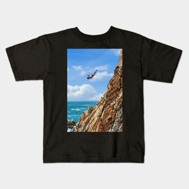 Diver, Acapulco, Mexico Kids T-Shirt by bulljup